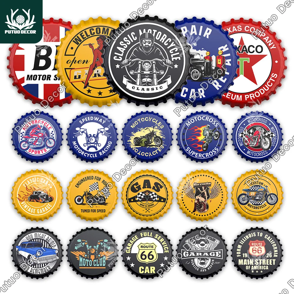 

Putuo Decor Motor Oil Bottle Cap Plaque Metal Vintage Tin Sign Plate for Garage Man Cave Gas Station Bar Pub Wall Decoration