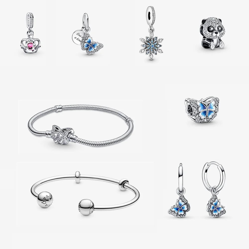 

Женский браслет ручной работы Pandora, браслет из серебра 2022 пробы с бусинами-бабочками, 925