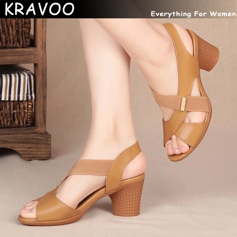 

KRAVOO Women Shoes Middle Heel Sandals for Women Solid Color Female Slippers Fashion Ladies Shoes Peep Toe New Shoes Summer