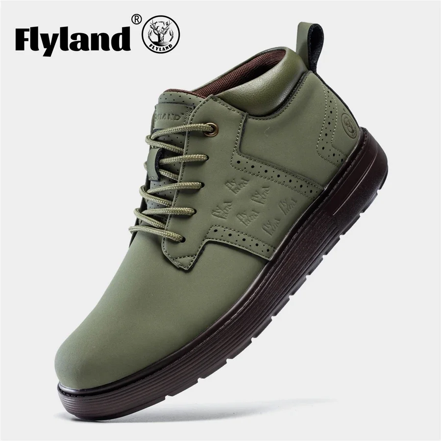 FLYLAND Fashion Men Dress Boots Male Split Leather Shoes Casual Handmade Luxury Ankle