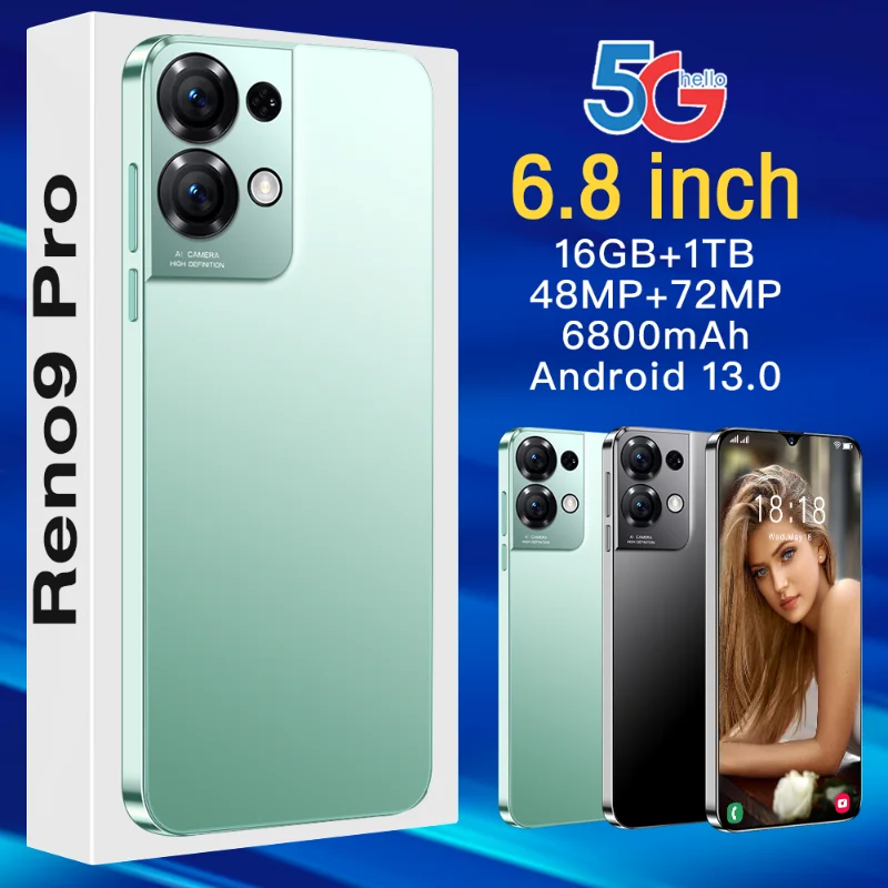

New Global Version Reno9 Pro Smartphone 6.8 Inch HD Full Screen 16GB+1TB Mobile Phones 4G 5G Android Dual SIM Cards Cell Phone