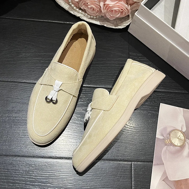 Fashion Suede Beige Women's Boat Shoes Soft Comfortable Loafers For Women Slip-on Low Cut Women Casual Shoes sapato feminino