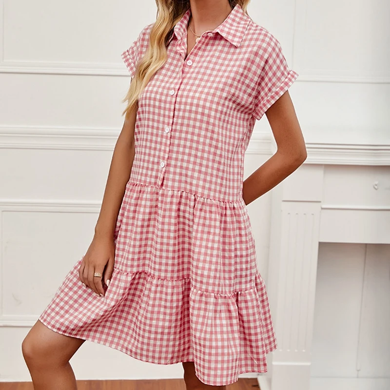 

Women's New Fashion Plaid Lapel Loose Dress
