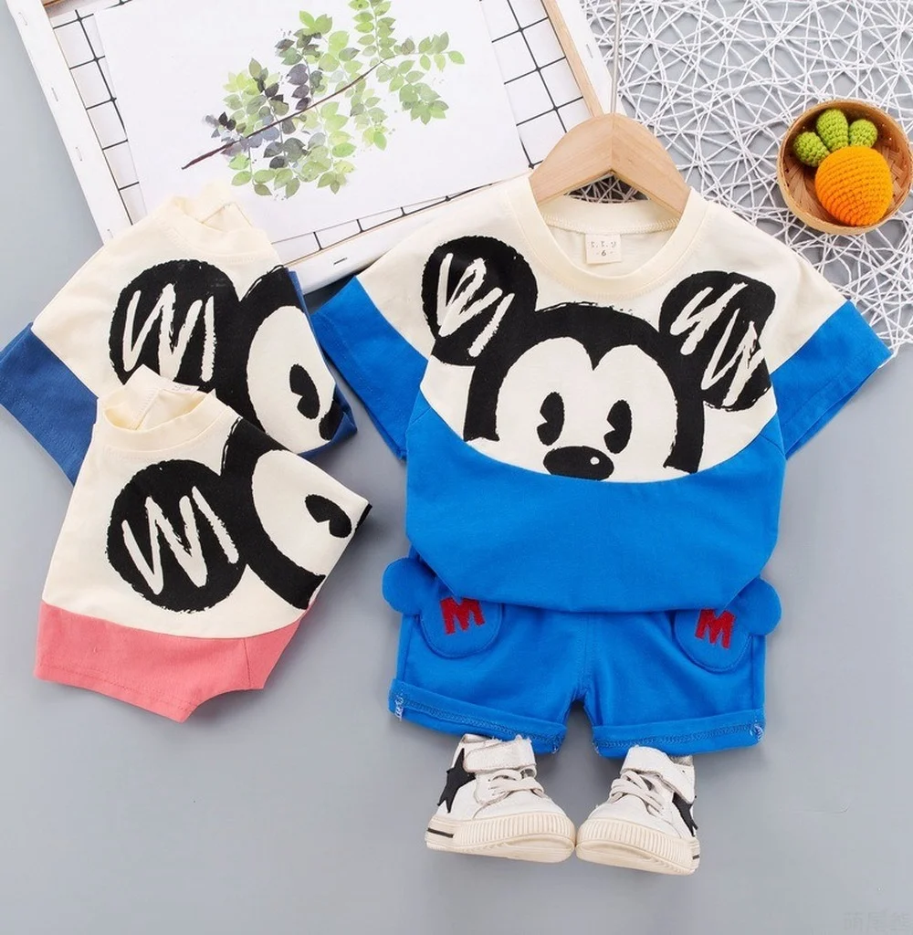 

Summer Baby Boys Mickey Clothes Sets Children Clothing For Girls Shorts Sleeve Cartoon Shirts Short Pants Tracksuit Kids Suits