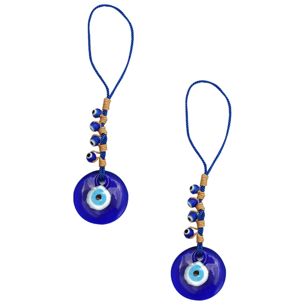 

2 Pcs Backpack Purse Women Turkish Decorations Home Protection Keychain Evil Eye Wall Pendant Ring Devil's