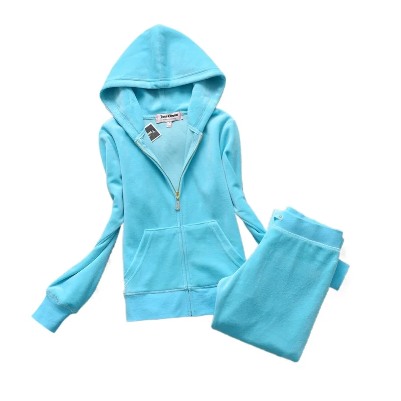 Женский Бархатный спортивный костюм на осень и зиму сочный Повседневная теплая