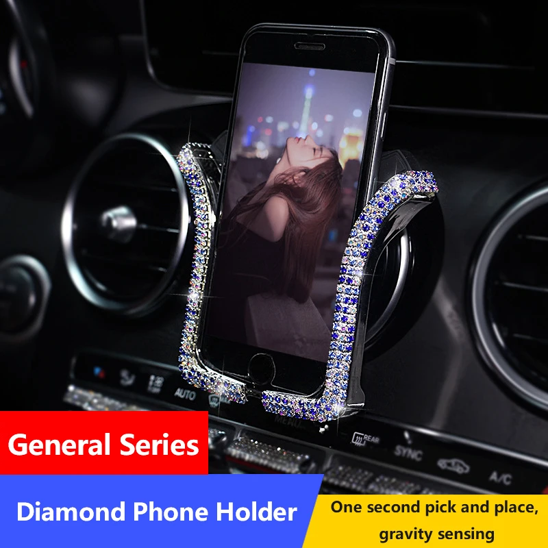 

2020 New Universal Car Phone Holder With Bing Crystal Rhinestone Car Air Vent Mount Clip Cell Mobile Phone Holder