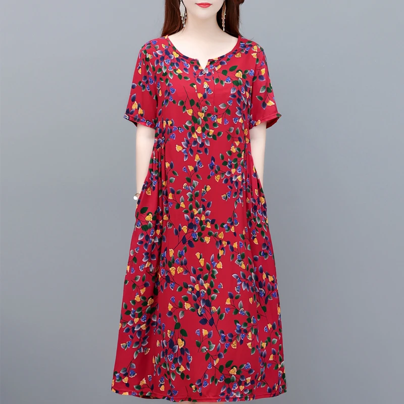Женское хлопково-шелковое платье новинка 2025 летнее длинное с короткими рукавами