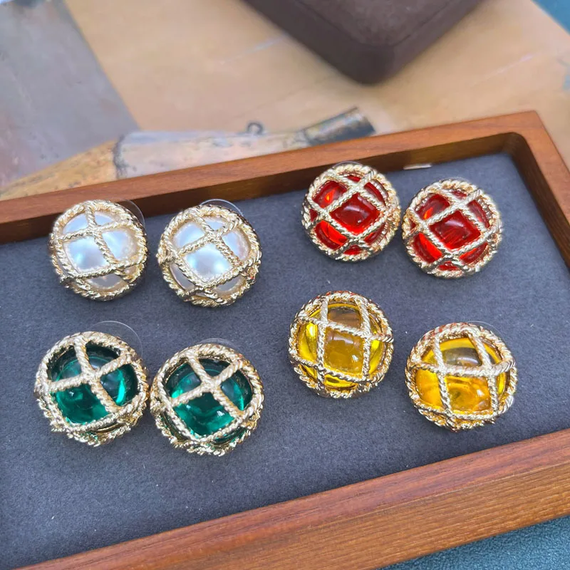 

Personality Stud Earrings Metal Alloy Accessories For Women's Round Opal Jewelry