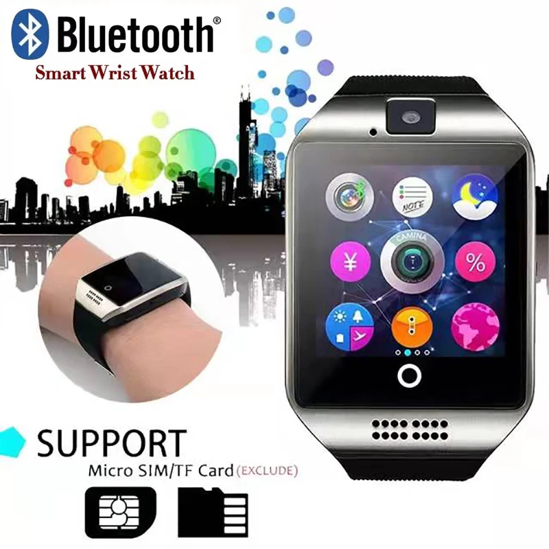 

Q18 Bluetooth Connect Men Smart Watch With Sim TF Card Camera Smartwatch Women Wristwatch Sport Pedometer Waterproof Watch Fit