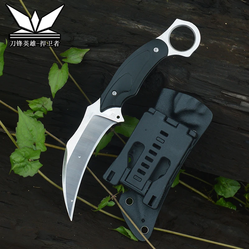 

KARAMBIT D2 Blade G10 Handle Kydex / Leather Sheath Tanto OUTDOOR Tactical FIXED BLADE KNIVES CS CLAW EDC Defense Camping TOOL