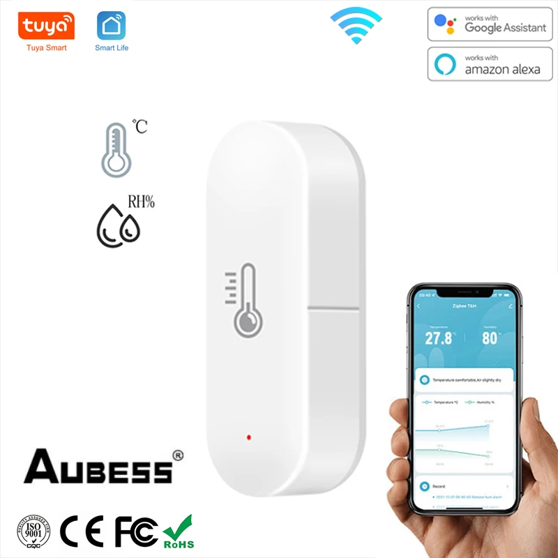 

AUBESS Tuya Smart ZigBee 3.0 Smart Temperature And Humidity Sensor Monitoring Reminder Via Alexa Google Home ZigBee Gateway