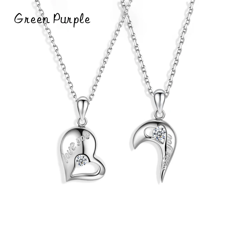 

Green Purple 925 Sterling Silver Necklace Cherish Each Other Love Heart Pendant Necklace For Women Fine Romantic Couple Jewelry