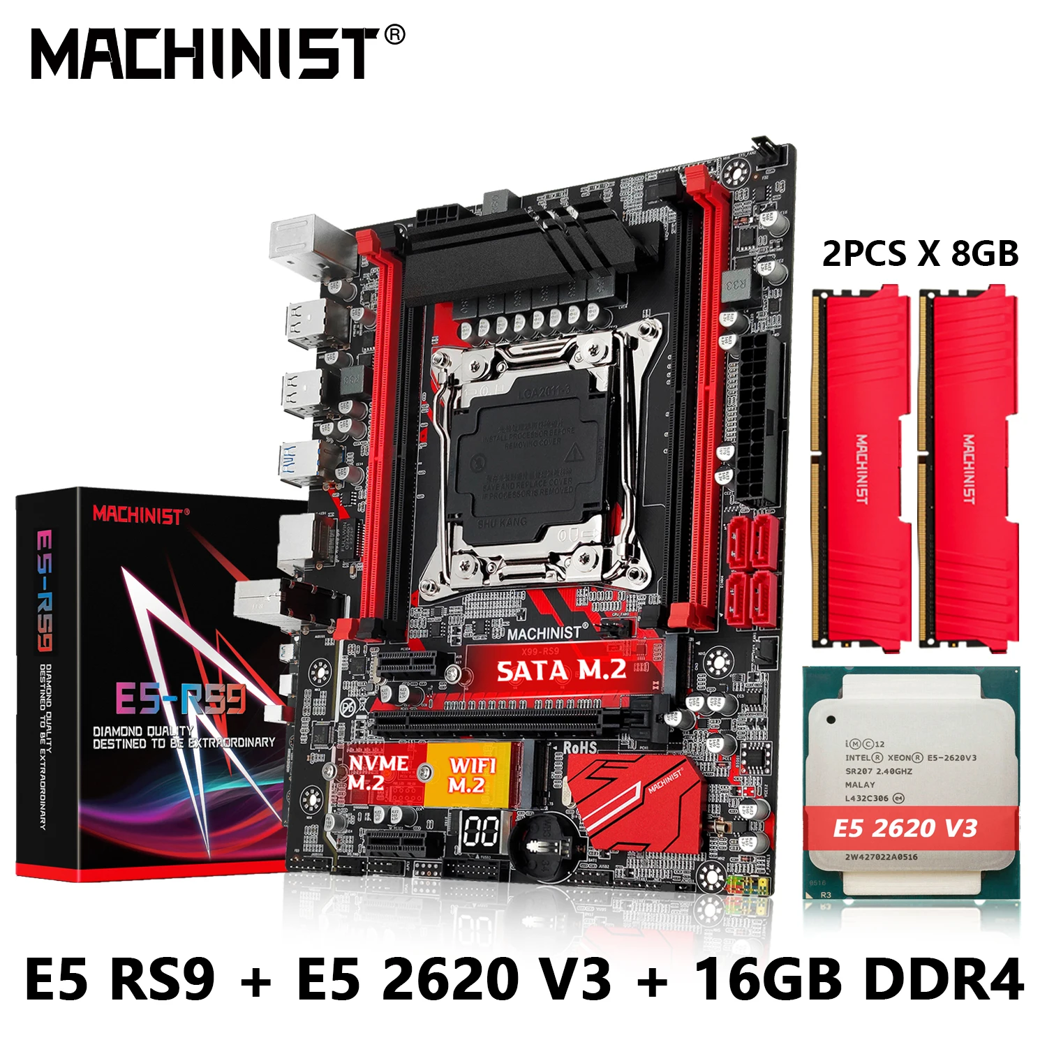 MACHINIST E5 RS9 X99 Motherboard combo Kit Set with Intel Xeon E5 2620 V3 CPU LGA 2011-3 Processor DDR4 16GB ( 2 x 8gb) Memory