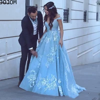 dress 2022 women off the shoulder sky blue formal evening dress ball gown lace vintage prom gown evening party gown