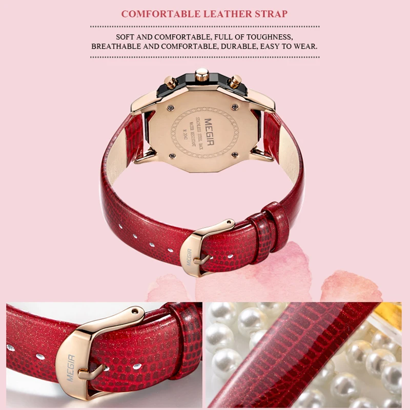 Часы MEGIR женские кварцевые под розовое золото Элегантные Роскошные