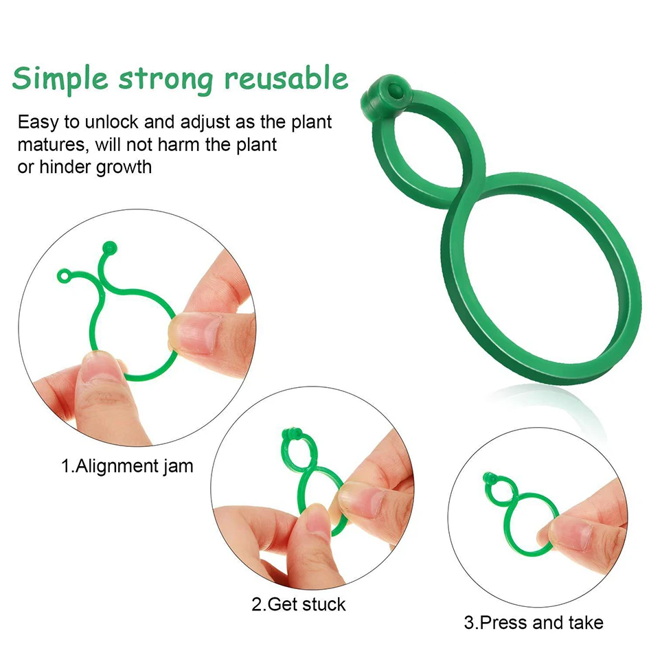 

50Pcs Vine Strapping Clips For Growing Upright Plant Holder Green Plastic Bundled Ring Garden Stand Tool Vine Support New