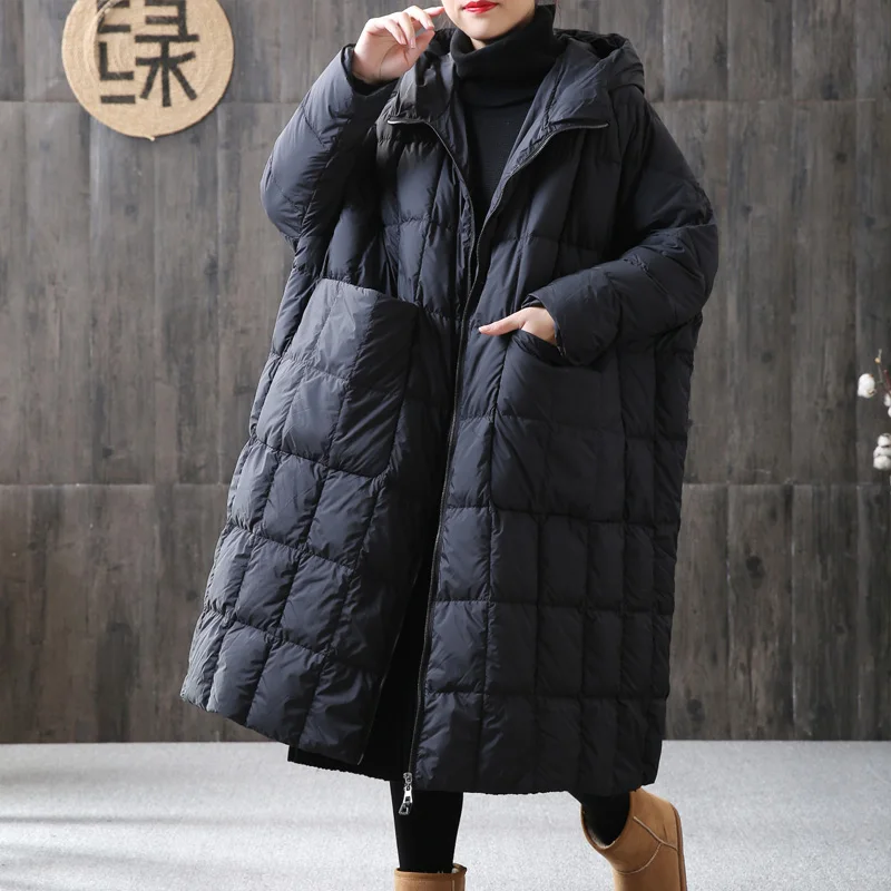 Parkas Women Loose Long Coat Duck Down Jacket Winter Female Thick Warm Overcoat Winter Jacket Women 2023 Stitching Hooded Parka
