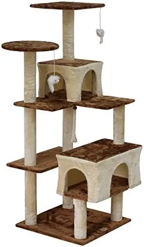 

Cat Tree Kitty Scratcher Kitten Tower House Furniture with Two Condo Beds for Indoor Cats, Beige/Brown Arbol para gatos Cat towe