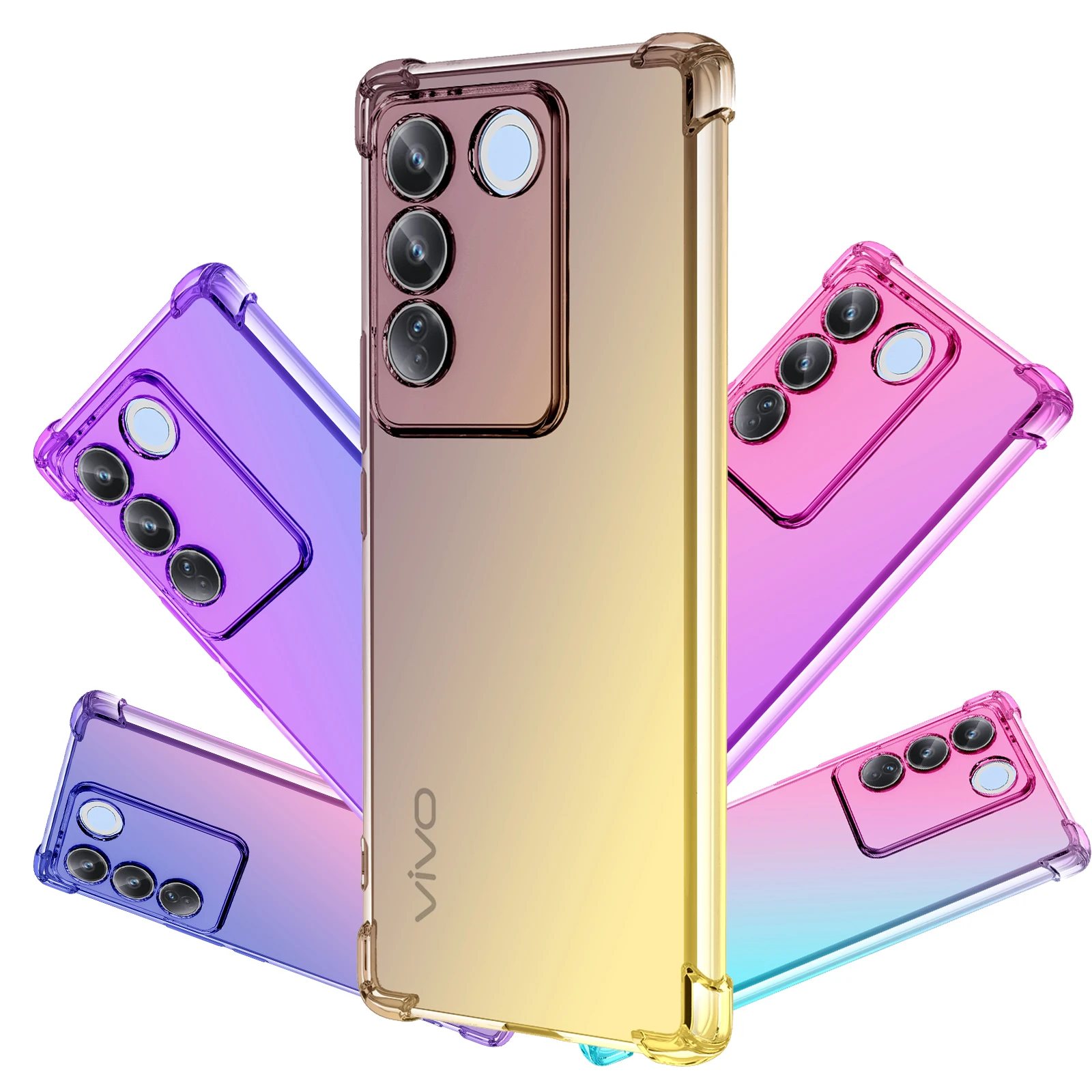 

For VIVO V27 Pro V27E S16 Pro S16e Y100 Y02 X90 Pro+Phone Case,Hybrid Cute Gradient Soft TPU Built-in 4 Reinforced Corners Cover