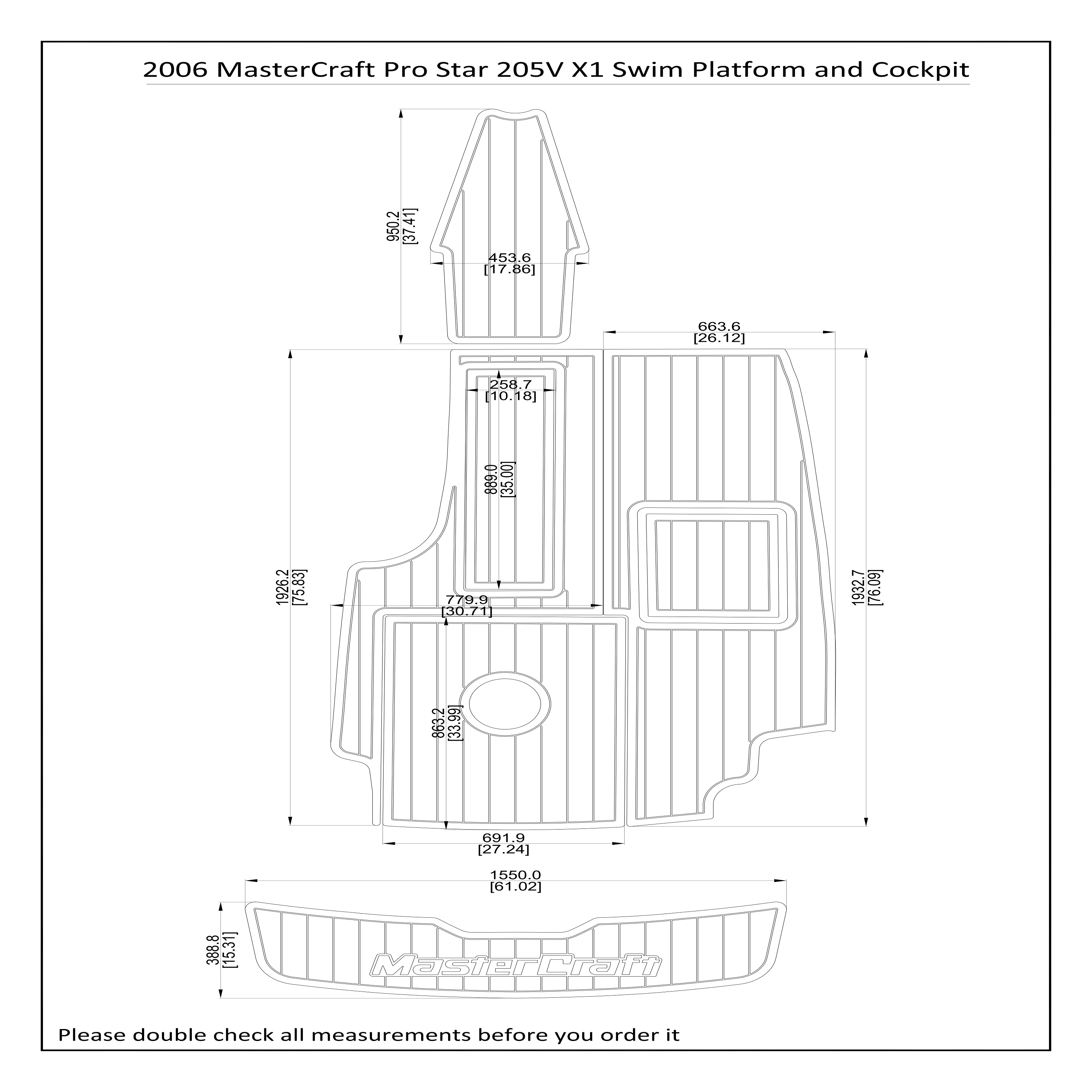 

2006 MasterCraft Pro Star 205V X1 Swim Platform and Cockpit Boat EVA Faux Teak Deck Floor Pad
