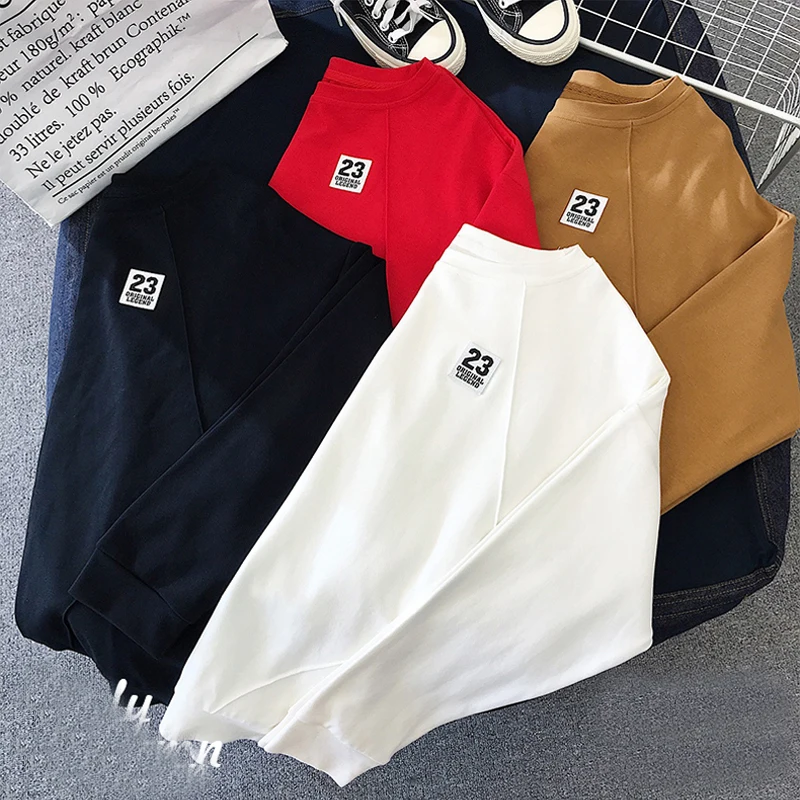 

harajuku letter embroidery t shirt for women korean autumn new long Sleeve casual loose T-shirt black white tops Mujer Camisetas