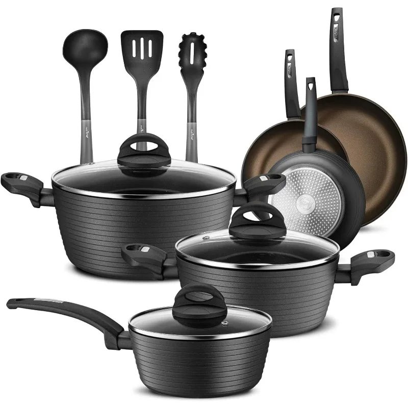 

NutriChef 12-Piece Nonstick Kitchen Cookware Set - Professional Hard Anodized Home Kitchen Ware Pots and Pan Set, Includes