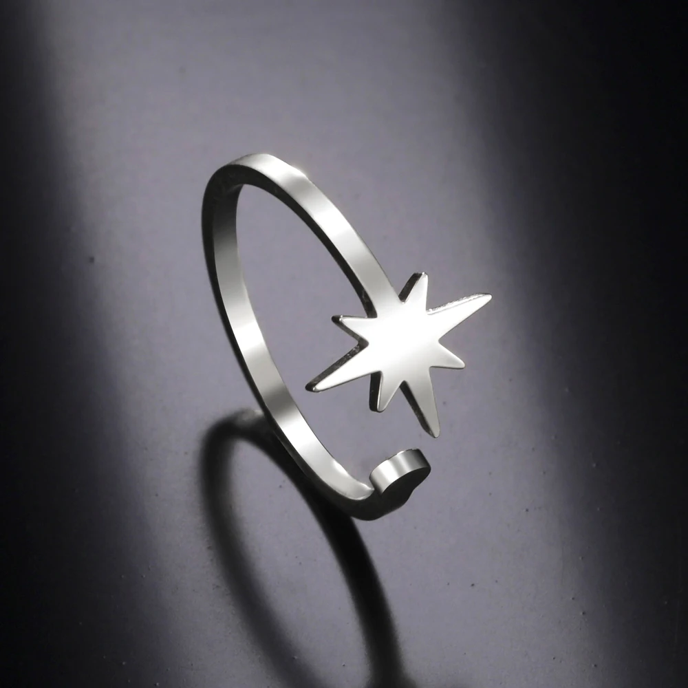 

COOLTIME Opening Adjustable Anise Star Rings Men Women Ring Stainless Steel Aesthetic Jewelry Gift 2023 New Wholesale