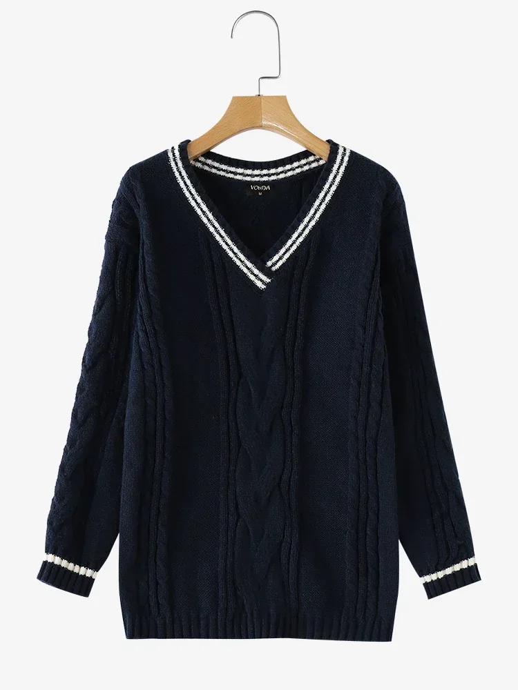 VONDA модные лоскутные свитера женская одежда трикотажные топы с длинными рукавами