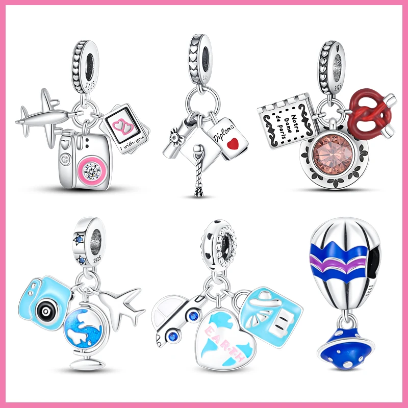 

100% 925 Sterling Silver Blue Graduation Cap Travel Plane Hot Sell Element Charms Fit For Pandora best Diy Jewelry Making