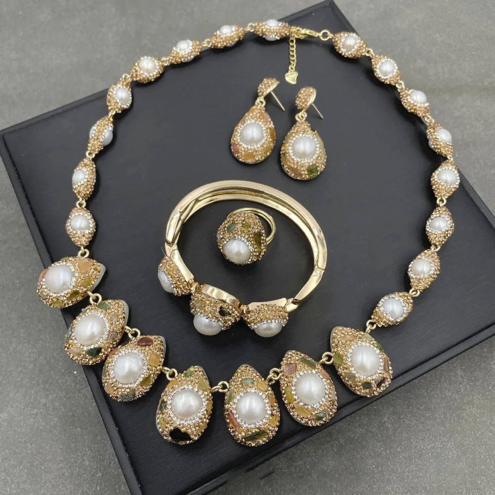 

New natural baroque pearl tourmaline necklace women's luxury personality niche design popular jewelry party clothing accessories