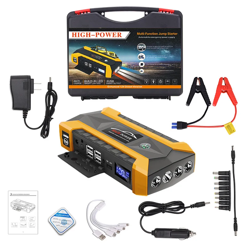 

Автомобиль Jump Starter Power Bank для мобильных телефонов Зарядное устройство для планшетов Авто Перемычка Двигатель Аккумулятор Аварийный с фонариком 39800mAh