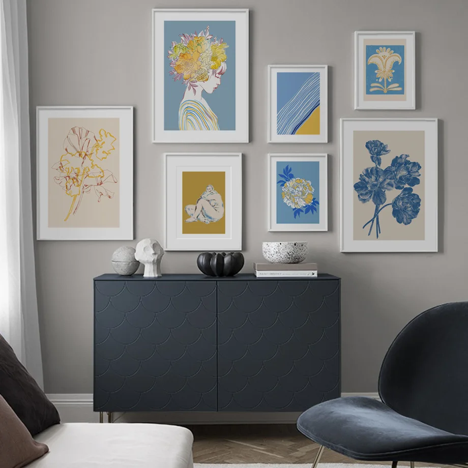 Абстрактная девушка цветок линии человека искусство холст живопись