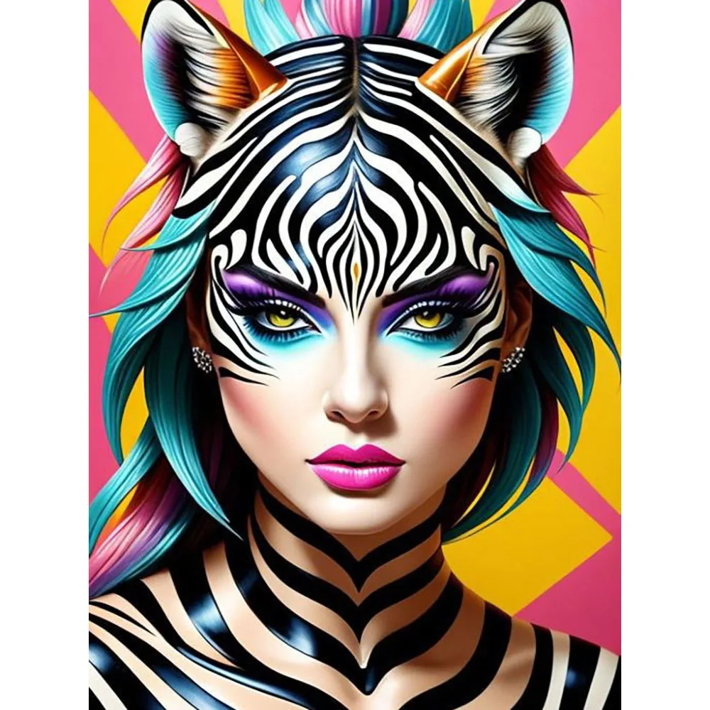 Набор для алмазной живописи 5D сделай сам с полосками зебры и лисьими ушками