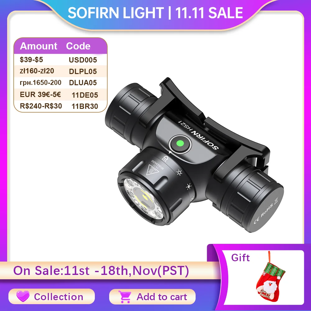 Sofirn HS21 Налобный фонарь 2000 лм EDC 18650 USB C Перезаряжаемый фонарик SFT40 Светодиодная