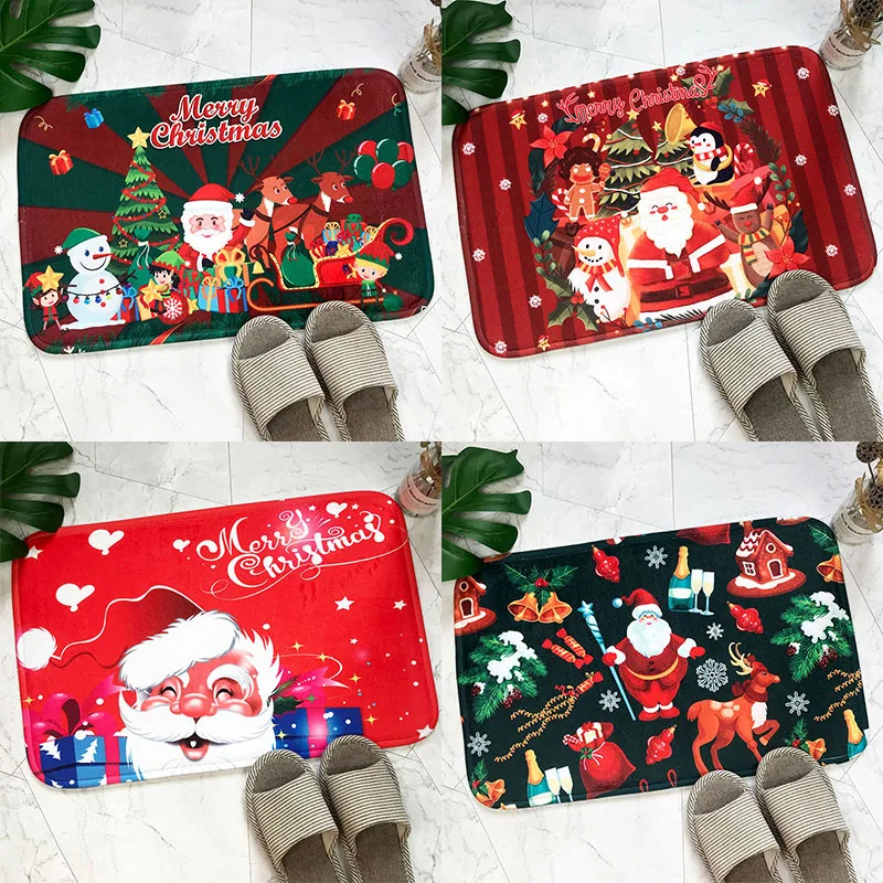

60x40cm Merry Christmas Doormat Santa Snowman Mat Non Slip Absorb Water Home Kitchen Bathroom Floor Mat Christmas New Year Gift