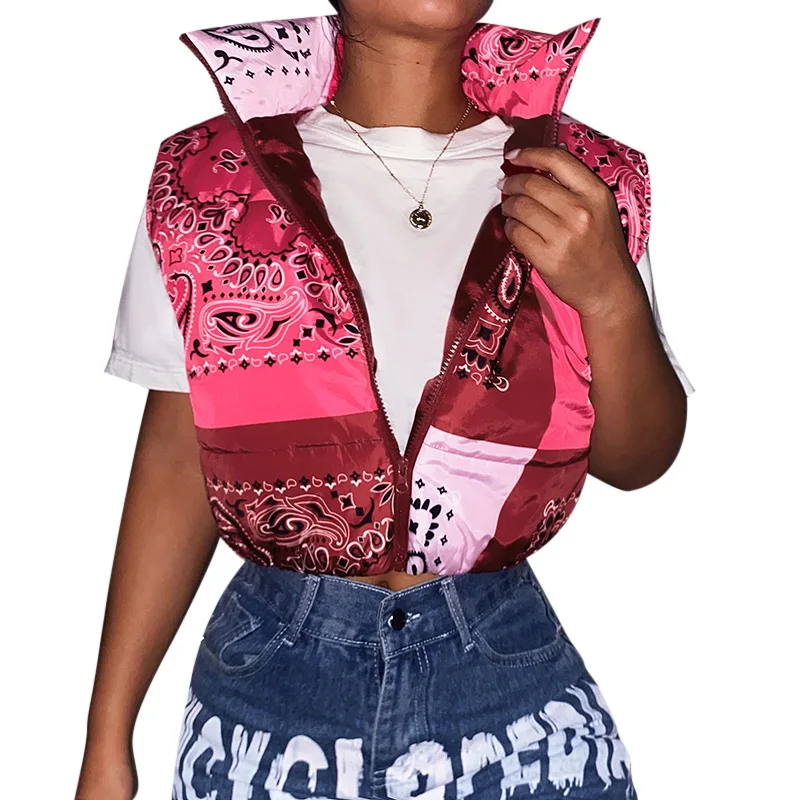 Jackets for Women 2022 Jacket Women's Women's Padded Padded Padded Paisley Print Padded Cotton Jacket with Contrasting Colour