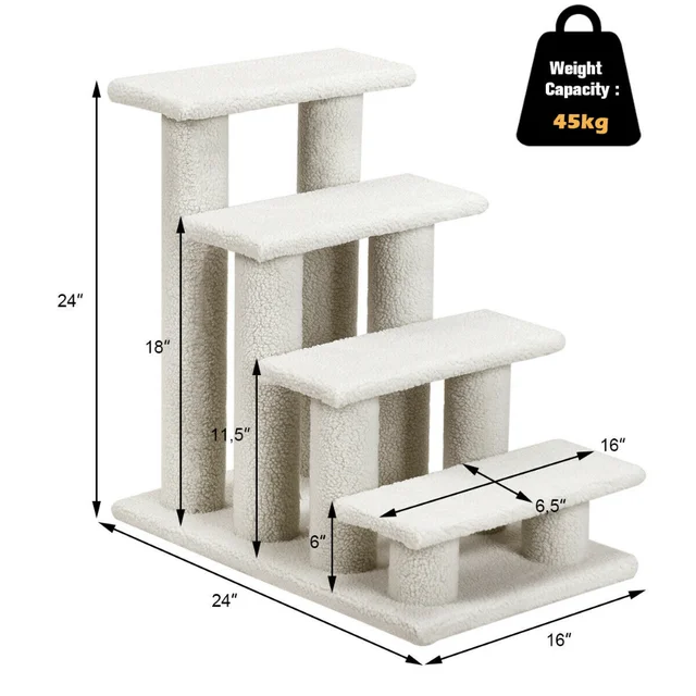 Fashion 24'' 4-Step Pet Stairs Carpeted Ladder Ramp 8 Scratching Post Cat Tree Climber, Cat Furniture ,Cute Cat Toy 3