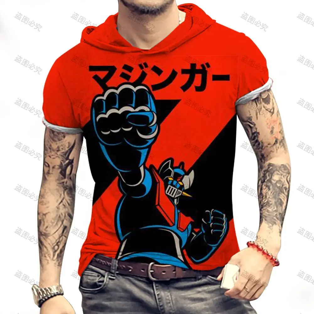

Tops Summer Mazinger Z With Hood Oversized T-shirt Fashion Men's Hooded Collar Couple Essentials High Quality Anime Party Y2k