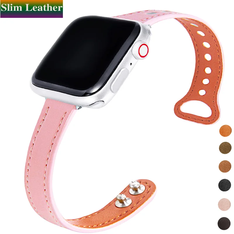 

Thin Correa Wrist For Apple Watch Band 38mm 40mm 42mm 44mm 41mm 45mm 49mm Slim Leather Strap iwatch Series 8 7 6 5 4 3 Ultra SE