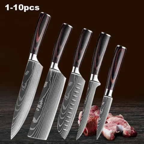 Набор японских ножей шеф-повара, кухонный комплект из 1-10 кованых искусственных ножей сантоку, Мясницкий накири, искусственное приготовление рыбы