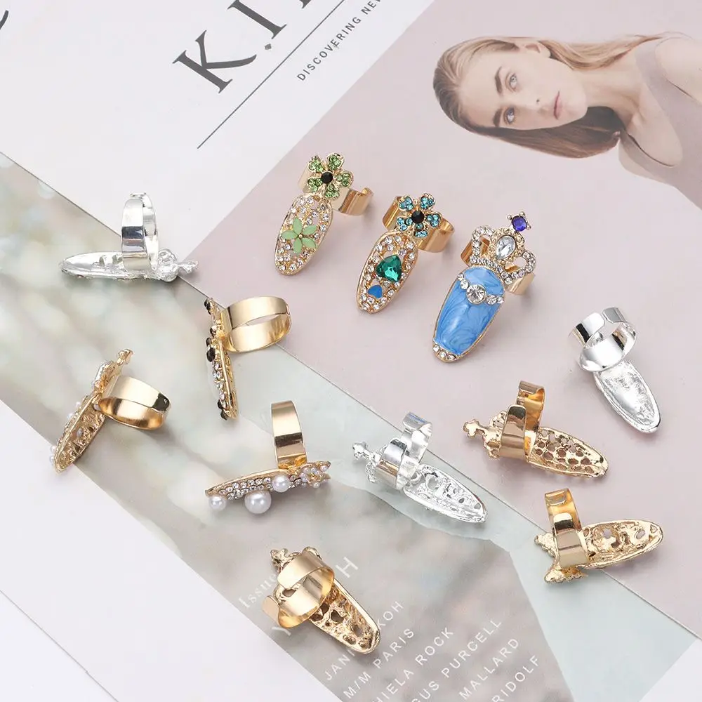 

Luxury for Women Crown Jewelry Gift Crystal Finger Nail Ring Crown Flower Bowknot Nail Ring Fingernails Ring