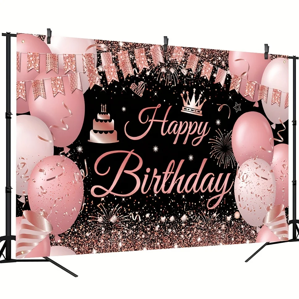 Черный розовый фон для дня рождения с короной тортом баннер воздушный шар
