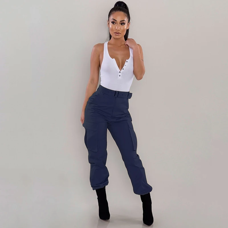 

Brand New Women Casual Loose Pants High Waist Military Combat Trouser Ladies Cargo Pants Girls Pockets Army Trousers Autumn Wear