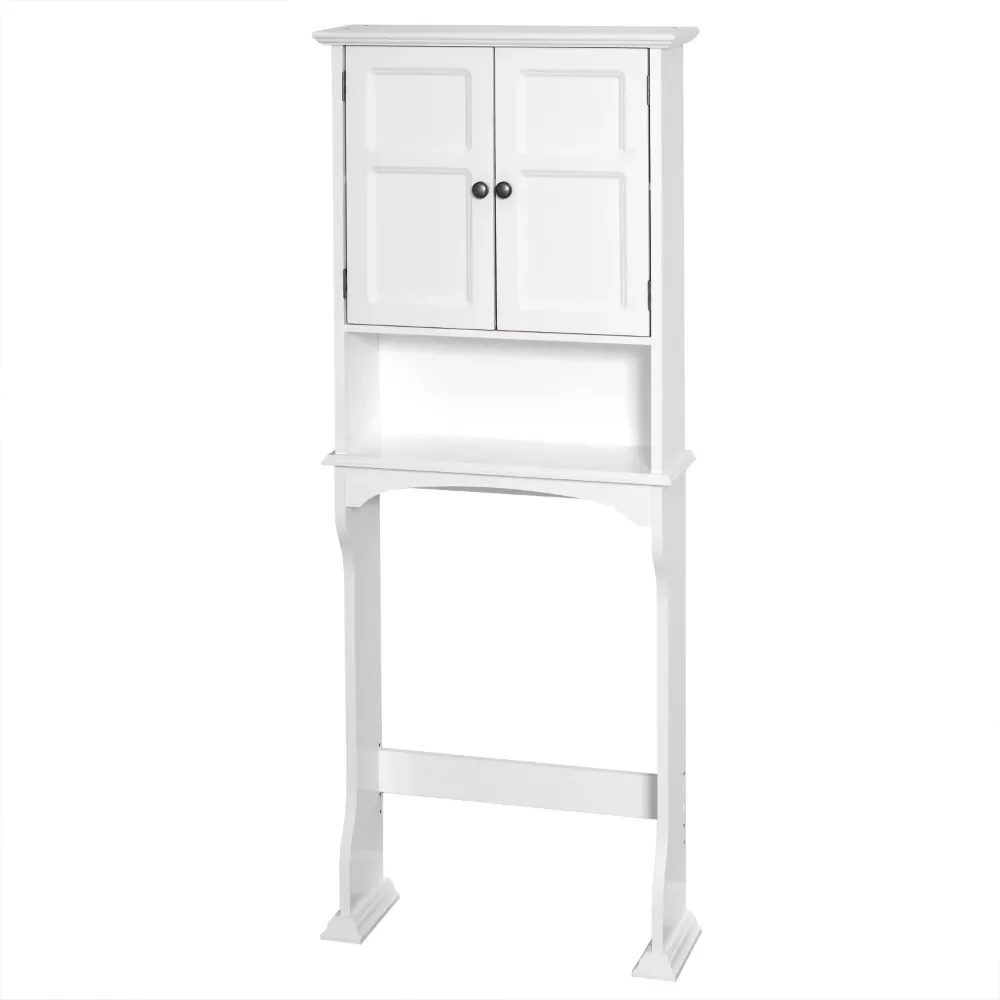 

White Bathroom Spacesaver with Cabinet and 3 Shelves, Collette over-the-Toilet