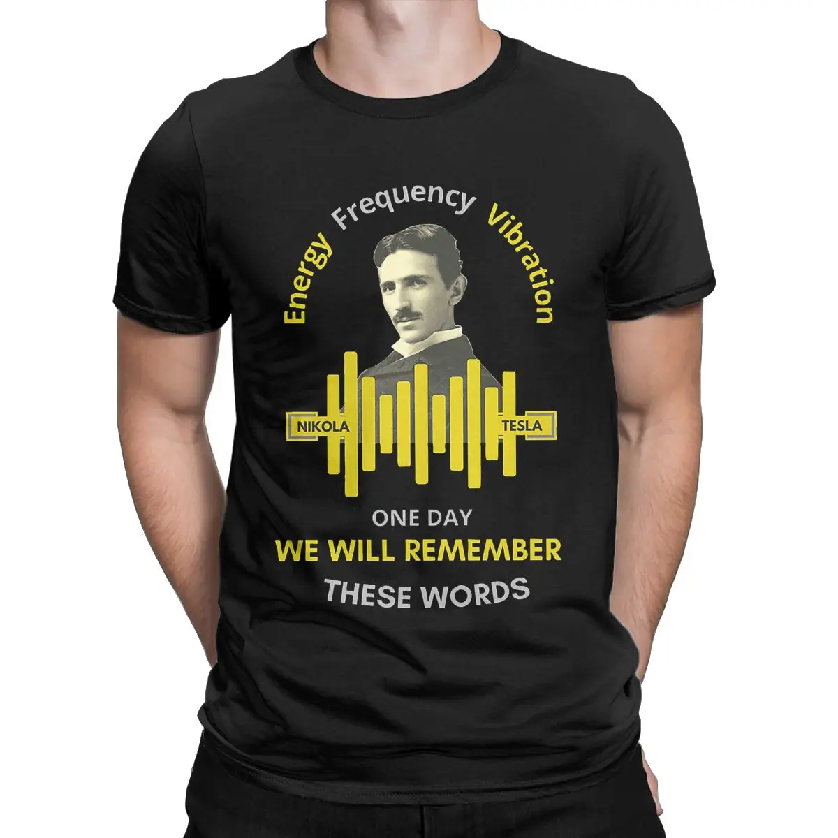 Купи Casual Nikola Tesla Energy, Frequency, Vibration, Y T-Shirt for Men Crewneck Pure Cotton T Shirt Short Sleeve Tees Graphic Tops за 575 рублей в магазине AliExpress