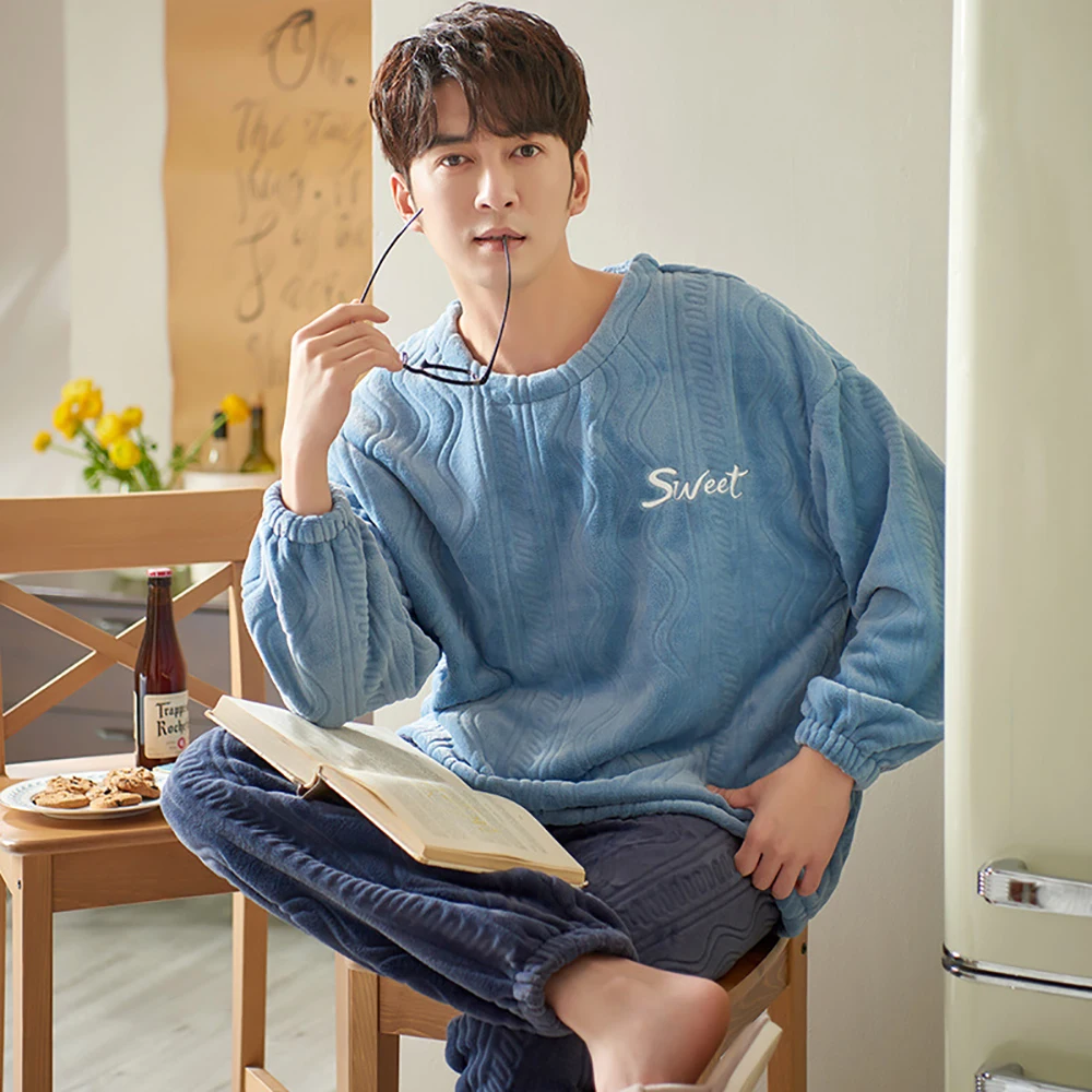 2021 Winter Flannel Pajamas for Men Thick Pajama Male Warm Pajamas Lovely Panda Sleepwear Lounge Set Casual Plaid Pijama