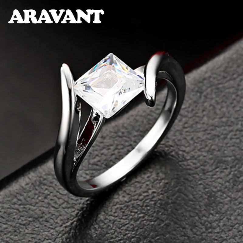 

925 Silver Square Zircon Finger Rings For Women Fashion Jewelry