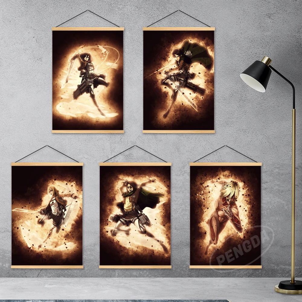 

Wall Art Attack On Titan Canvas Levi Ackerman Pictures Eren Jaeger Painting Print Armin Arlert Poster Hanging Wooden Home Decor