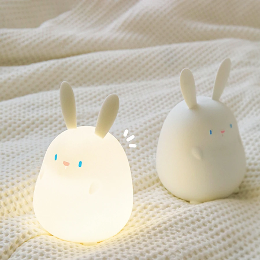 Rechargeable Silicone Rabbit LED Light For Kid Baby Gift Touch Night Light Dimmable USB Lamps Cartoon Animal Bunny Night Lamp
